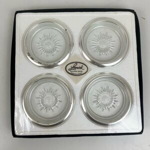 Vintage Leonard Silver And Crystal Set  4 Coasters New Sealed In Package